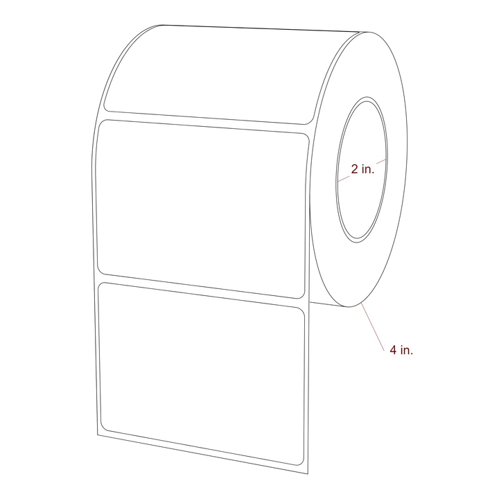 3.25 Inch x 2.25 Inch Rectangle Inkjet Label Roll - 2 Inch Core - 4 Inch Roll OD - 3D Perspective