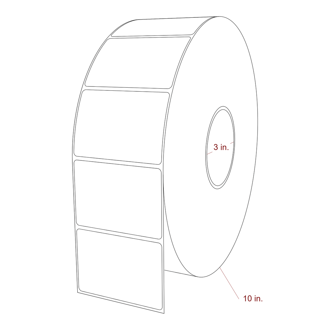 3.25 Inch x 2.25 Inch Rectangle Inkjet Label Roll - 3 Inch Core - 10 Inch Roll OD - 3D Perspective