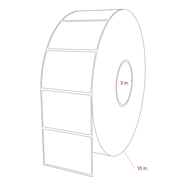 3.25 Inch x 2.25 Inch Rectangle Inkjet Label Roll - 3 Inch Core - 10 Inch Roll OD - 3D Perspective