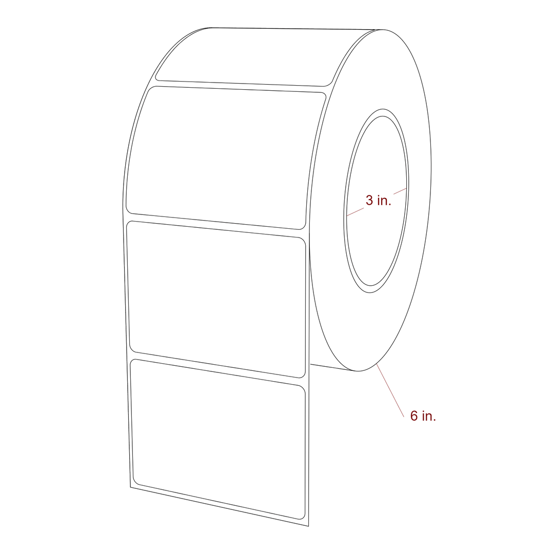 3.25 Inch x 2.25 Inch Rectangle Inkjet Label Roll - 3 Inch Core - 6 Inch Roll OD - 3D Perspective