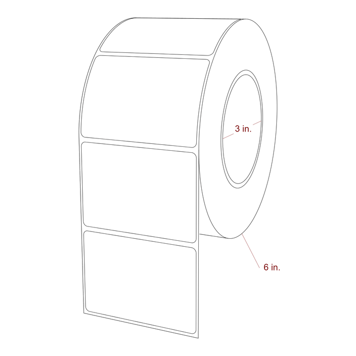 3.25 Inch x 2.25 Inch Rectangle Inkjet Label Roll - 3 Inch Core - 6 Inch Roll OD - 3D Perspective