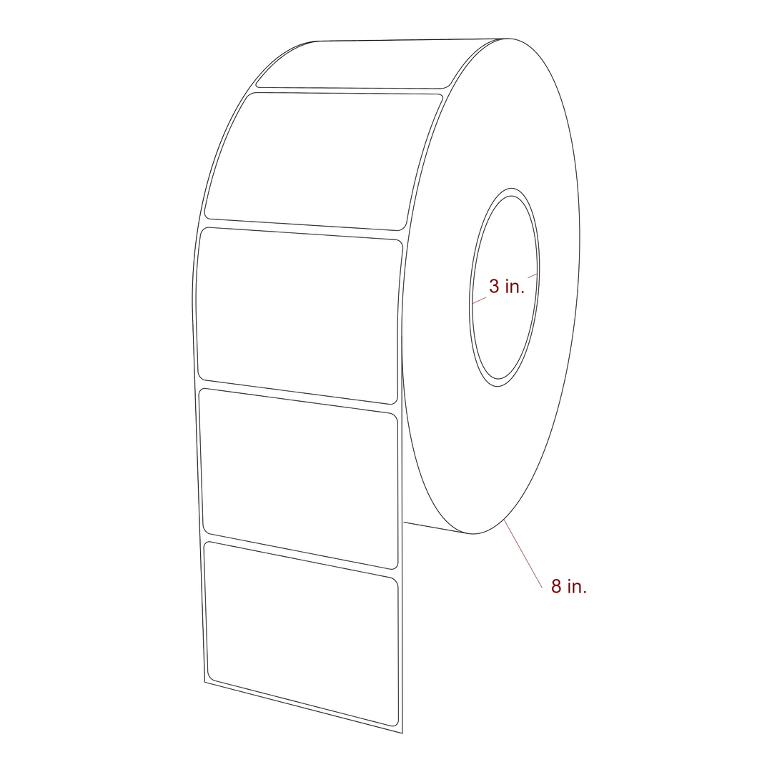 3.25 Inch x 2.25 Inch Rectangle Inkjet Label Roll - 3 Inch Core - 8 Inch Roll OD - 3D Perspective