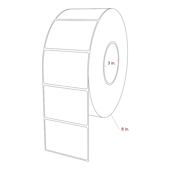 3.25 Inch x 2.25 Inch Rectangle Inkjet Label Roll - 3 Inch Core - 8 Inch Roll OD - 3D Perspective