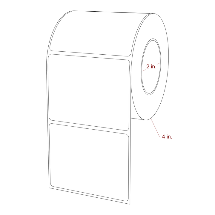 3.25 Inch x 2.5 Inch Rectangle Inkjet Label Roll - 2 Inch Core - 4 Inch Roll OD - 3D Perspective