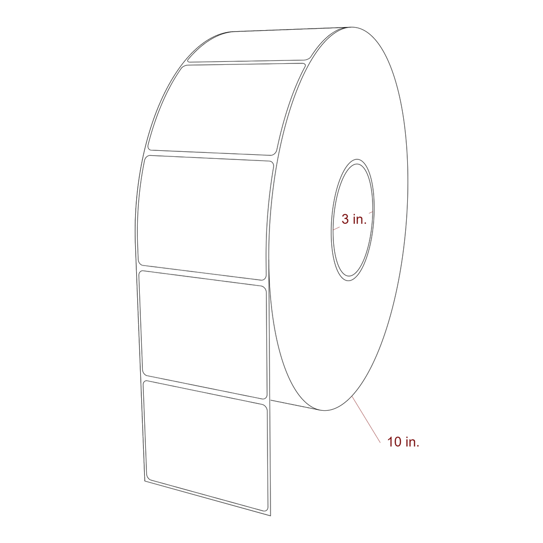 3.25 Inch x 2.5 Inch Rectangle Inkjet Label Roll - 3 Inch Core - 10 Inch Roll OD - 3D Perspective