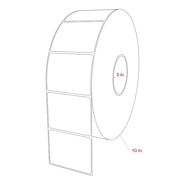 3.25 Inch x 2.5 Inch Rectangle Inkjet Label Roll - 3 Inch Core - 10 Inch Roll OD - 3D Perspective