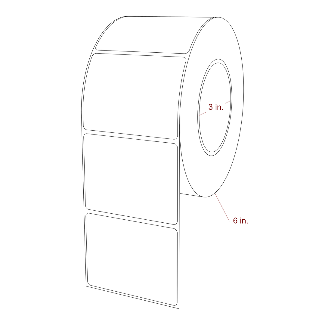 3.25 Inch x 2.5 Inch Rectangle Inkjet Label Roll - 3 Inch Core - 6 Inch Roll OD - 3D Perspective