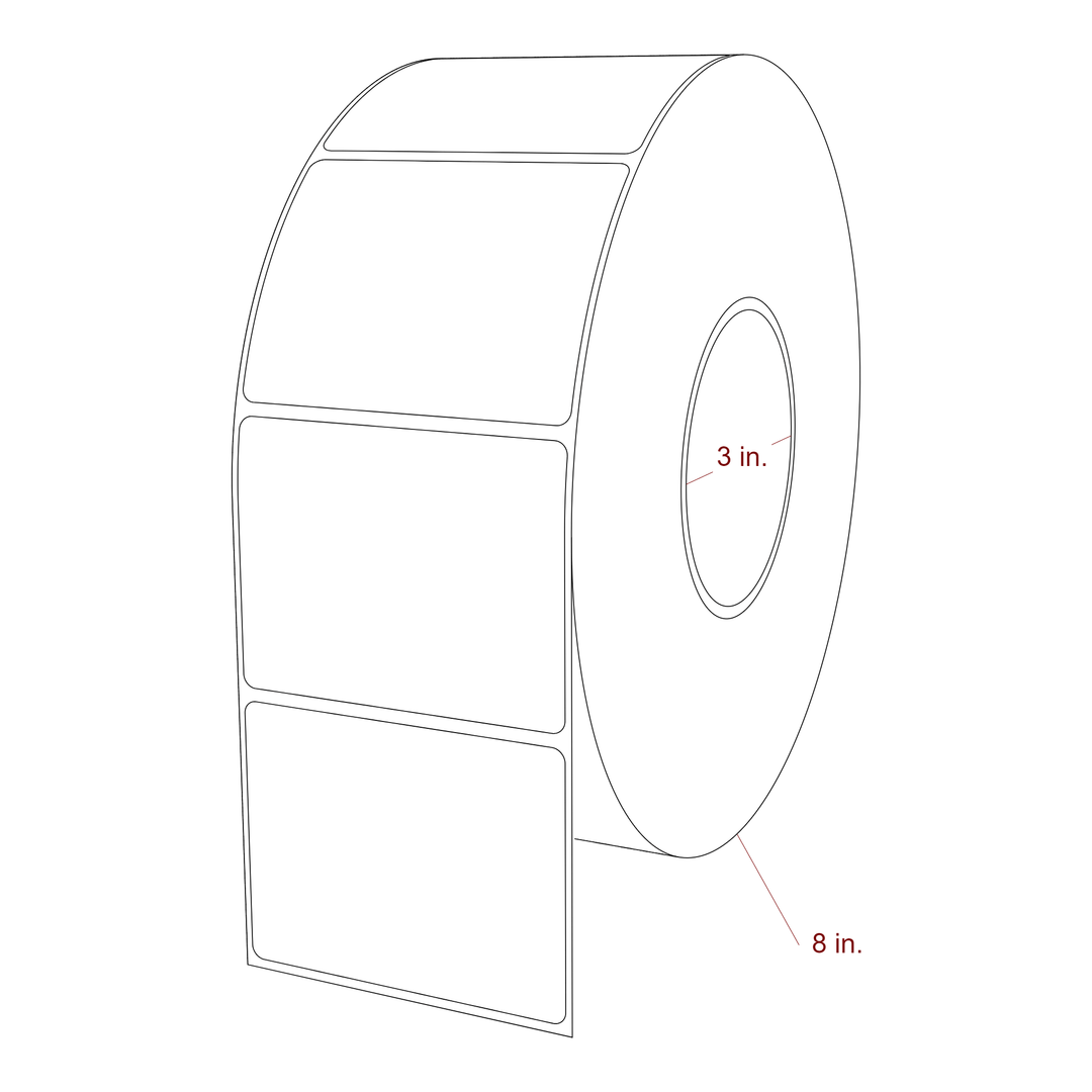3.25 Inch x 2.5 Inch Rectangle Inkjet Label Roll - 3 Inch Core - 8 Inch Roll OD - 3D Perspective