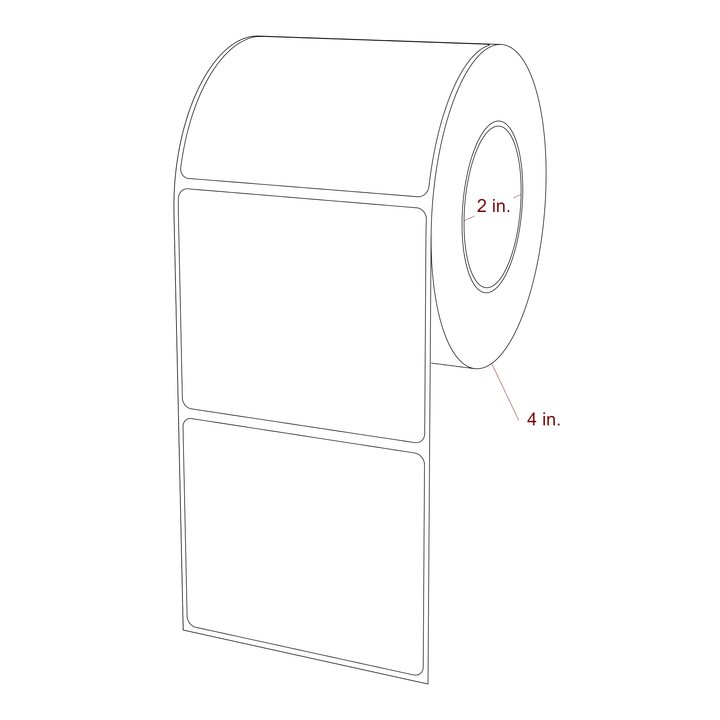 3.25 Inch x 2.75 Inch Rectangle Inkjet Label Roll - 2 Inch Core - 4 Inch Roll OD - 3D Perspective