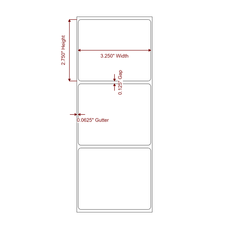 3.25" x 2.75" Inkjet Label Rolls | Fits Epson ColorWorks, VIPColor & Primera - Label Diagram