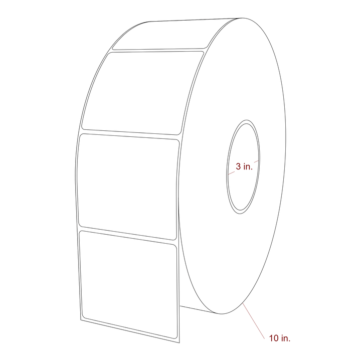 3.25 Inch x 2.75 Inch Rectangle Inkjet Label Roll - 3 Inch Core - 10 Inch Roll OD - 3D Perspective
