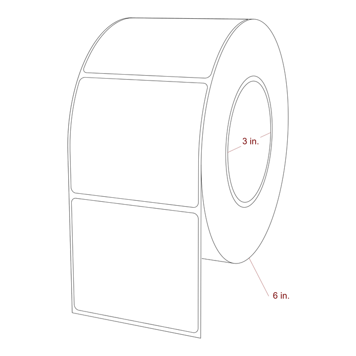 3.25 Inch x 2.75 Inch Rectangle Inkjet Label Roll - 3 Inch Core - 6 Inch Roll OD - 3D Perspective