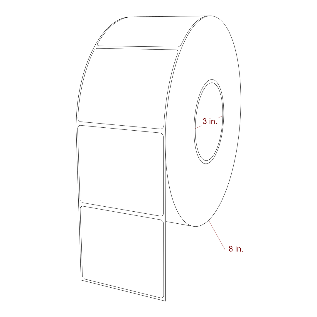 3.25 Inch x 2.75 Inch Rectangle Inkjet Label Roll - 3 Inch Core - 8 Inch Roll OD - 3D Perspective