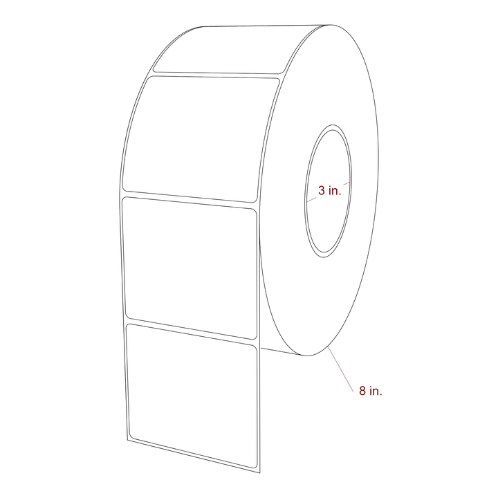 3.25 Inch x 2.75 Inch Rectangle Inkjet Label Roll - 3 Inch Core - 8 Inch Roll OD - 3D Perspective
