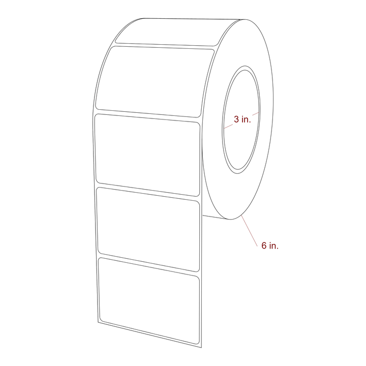 3.25 Inch x 2 Inch Rectangle Inkjet Label Roll - 3 Inch Core - 6 Inch Roll OD - 3D Perspective