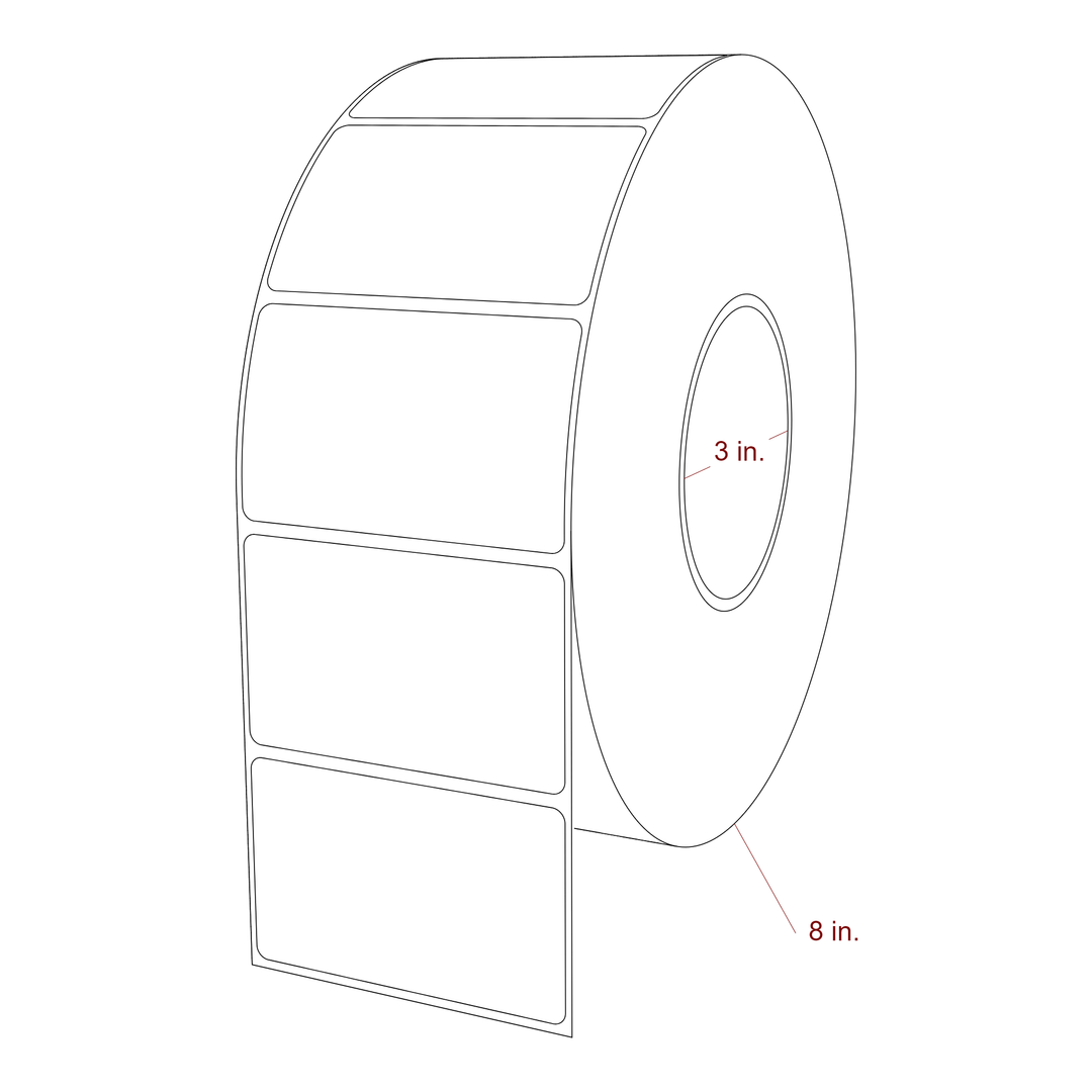 3.25 Inch x 2 Inch Rectangle Inkjet Label Roll - 3 Inch Core - 8 Inch Roll OD - 3D Perspective