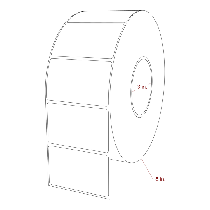 3.25 Inch x 2 Inch Rectangle Inkjet Label Roll - 3 Inch Core - 8 Inch Roll OD - 3D Perspective