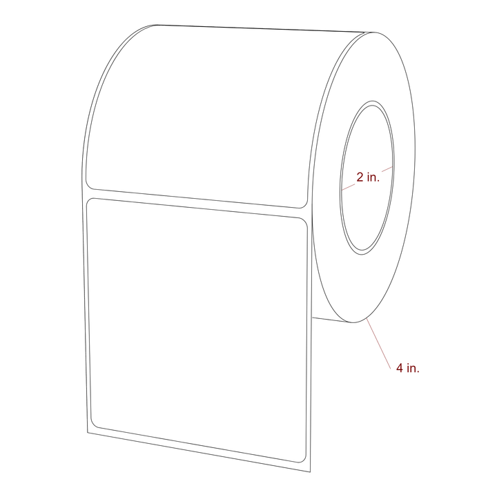 3.25 Inch x 3.25 Inch Rectangle Inkjet Label Roll - 2 Inch Core - 4 Inch Roll OD - 3D Perspective