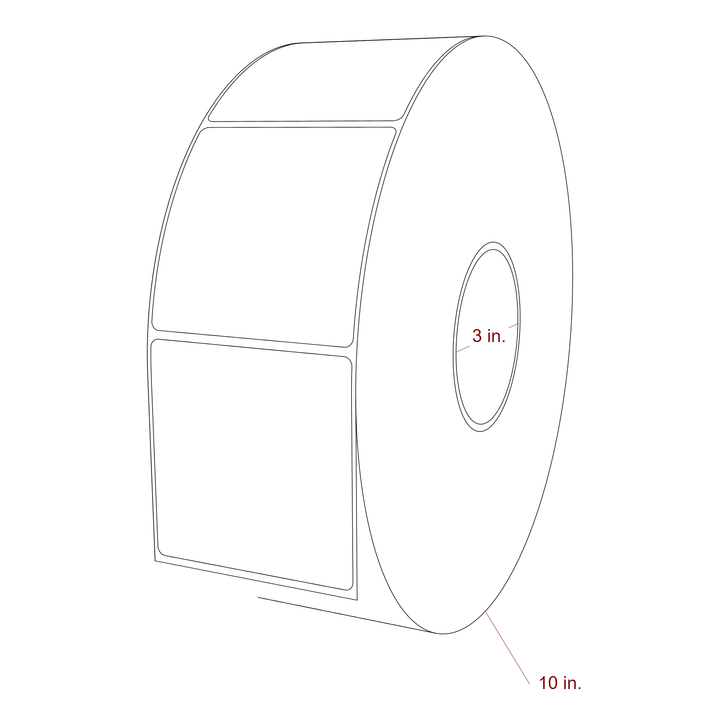 3.25 Inch x 3.25 Inch Rectangle Inkjet Label Roll - 3 Inch Core - 10 Inch Roll OD - 3D Perspective