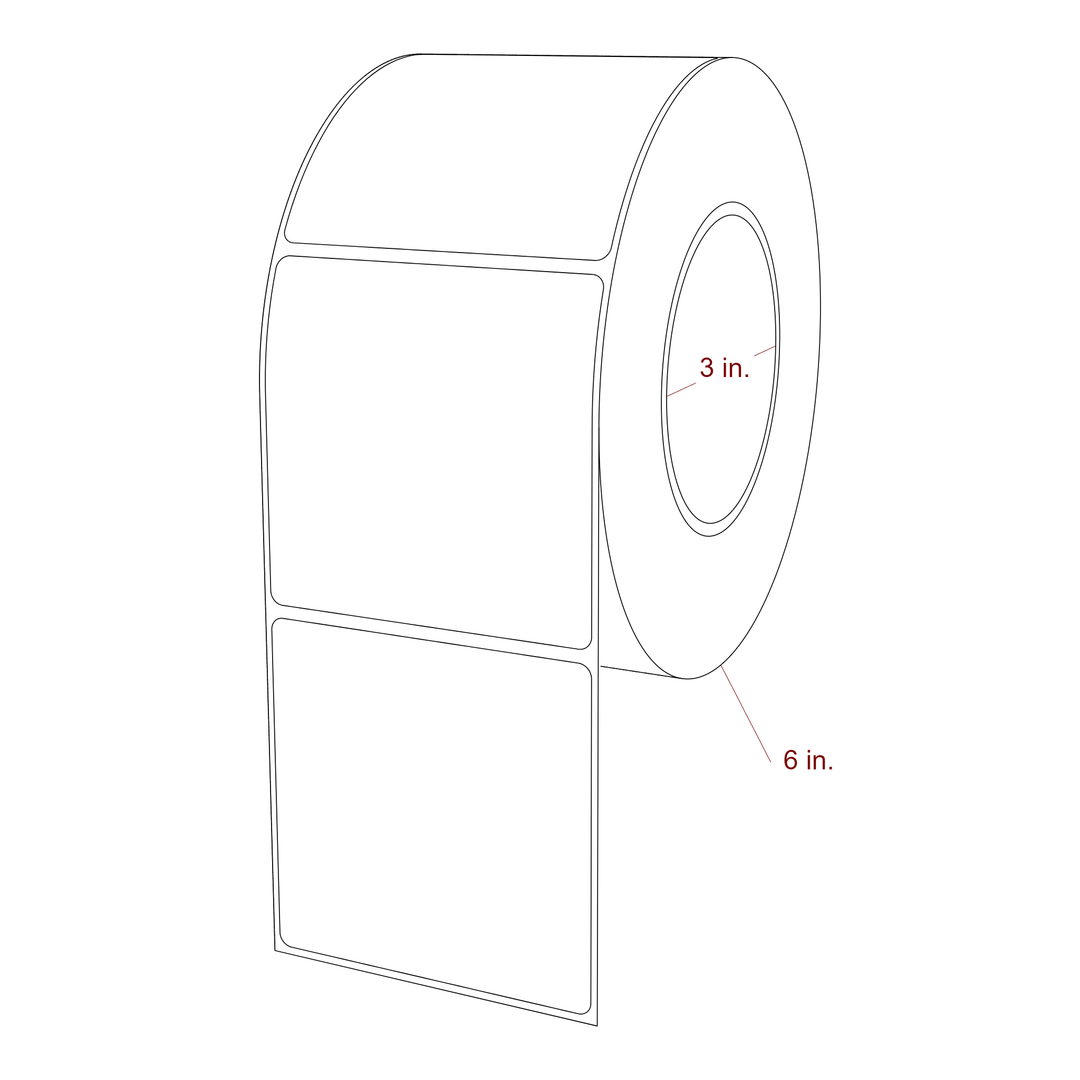 3.25 Inch x 3.25 Inch Rectangle Inkjet Label Roll - 3 Inch Core - 6 Inch Roll OD - 3D Perspective