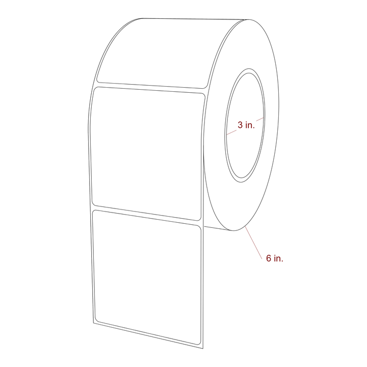 3.25 Inch x 3.25 Inch Rectangle Inkjet Label Roll - 3 Inch Core - 6 Inch Roll OD - 3D Perspective