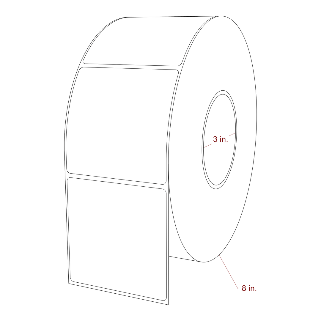 3.25 Inch x 3.25 Inch Rectangle Inkjet Label Roll - 3 Inch Core - 8 Inch Roll OD - 3D Perspective