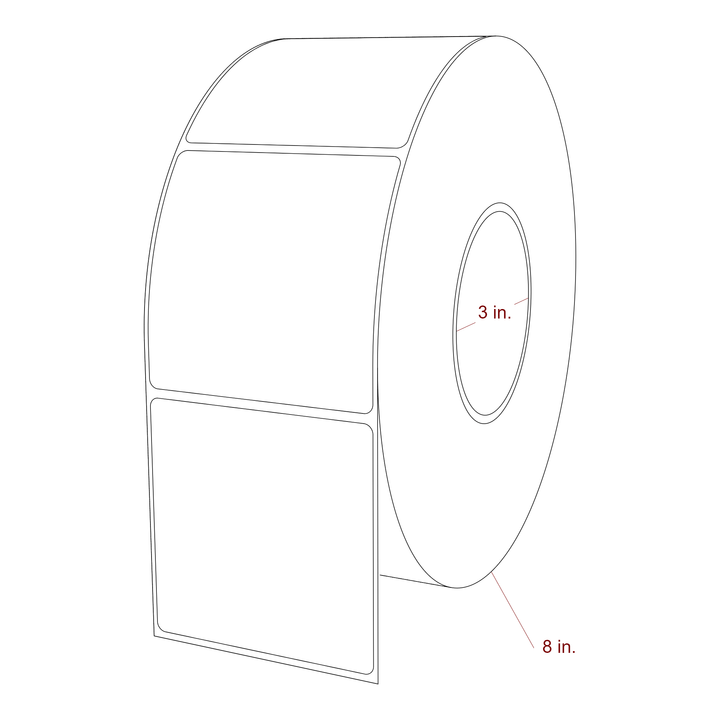 3.25 Inch x 3.25 Inch Rectangle Inkjet Label Roll - 3 Inch Core - 8 Inch Roll OD - 3D Perspective
