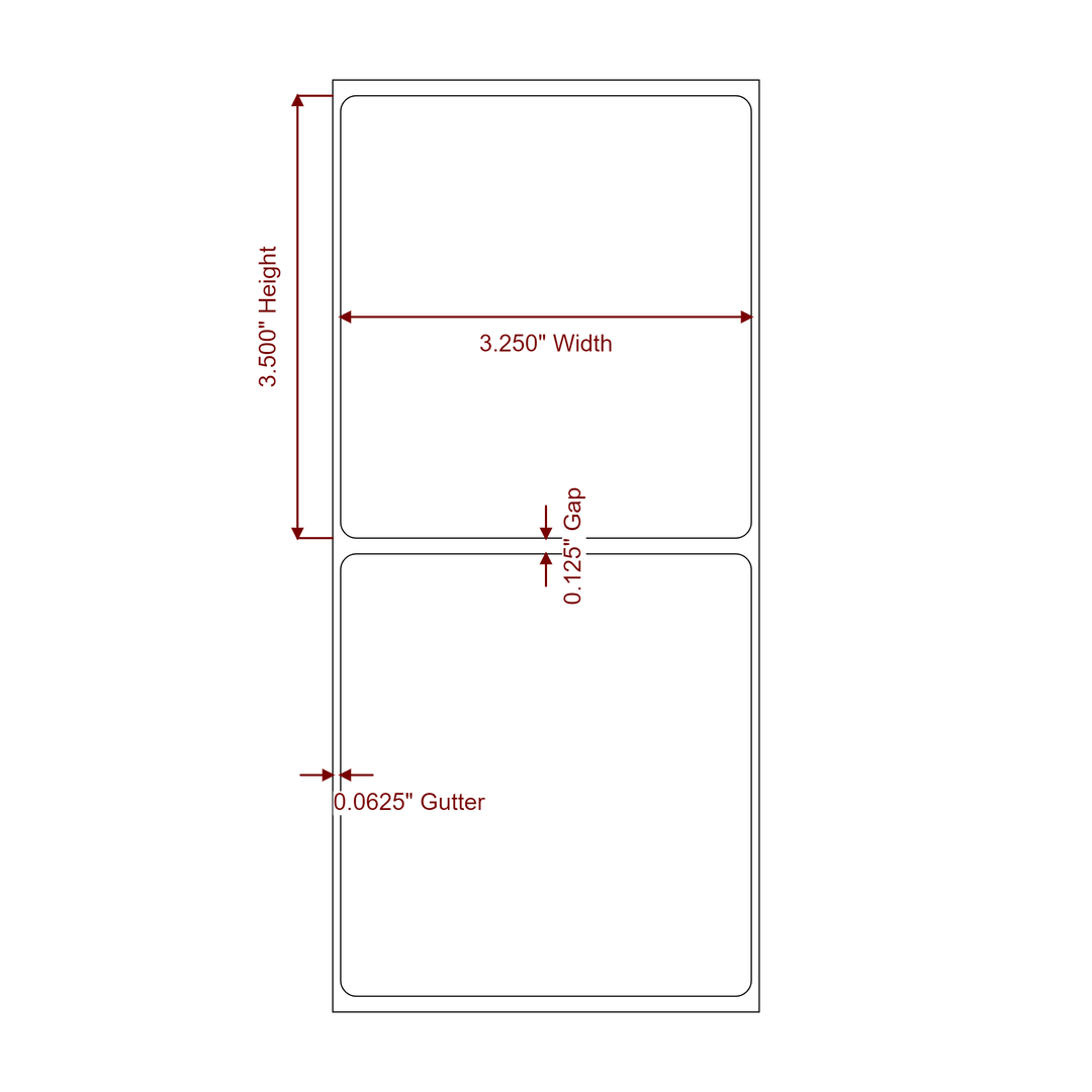 3.25 Inch x 3.5 Inch Rectangle Inkjet Label Roll - 2D Drawing