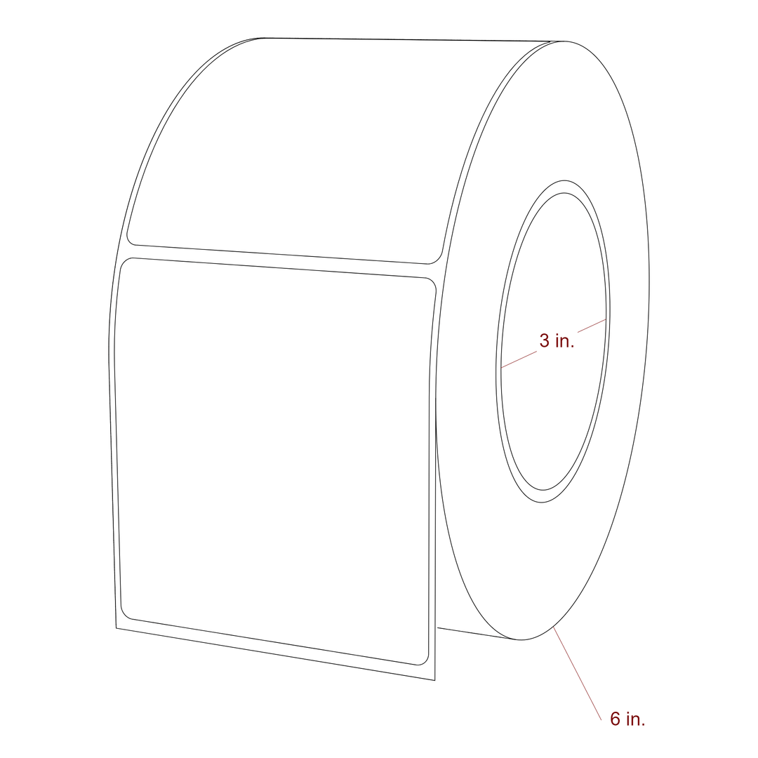 3.25 Inch x 3.5 Inch Rectangle Inkjet Label Roll - 3 Inch Core - 6 Inch Roll OD - 3D Perspective