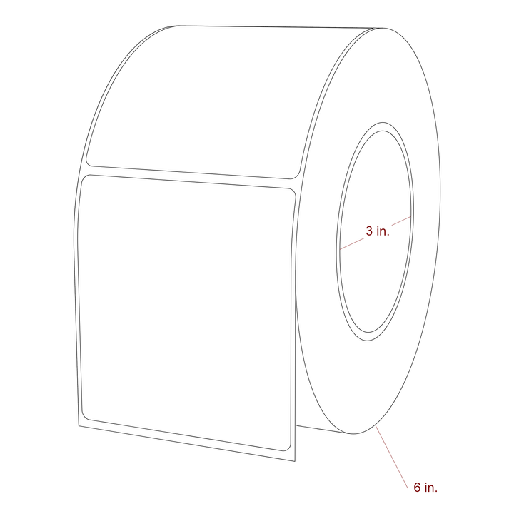 3.25 Inch x 3.5 Inch Rectangle Inkjet Label Roll - 3 Inch Core - 6 Inch Roll OD - 3D Perspective