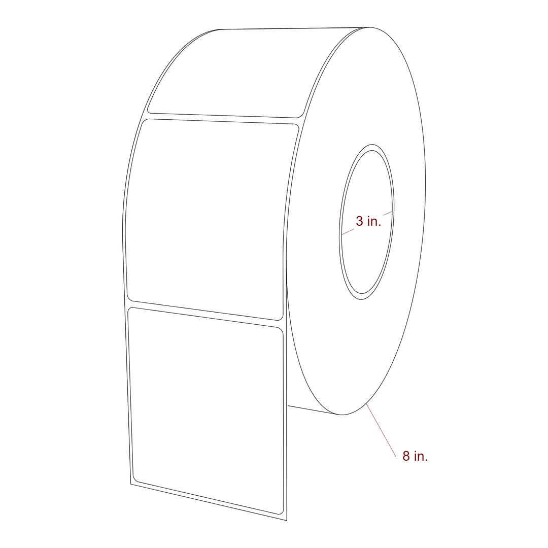 3.25 Inch x 3.5 Inch Rectangle Inkjet Label Roll - 3 Inch Core - 8 Inch Roll OD - 3D Perspective