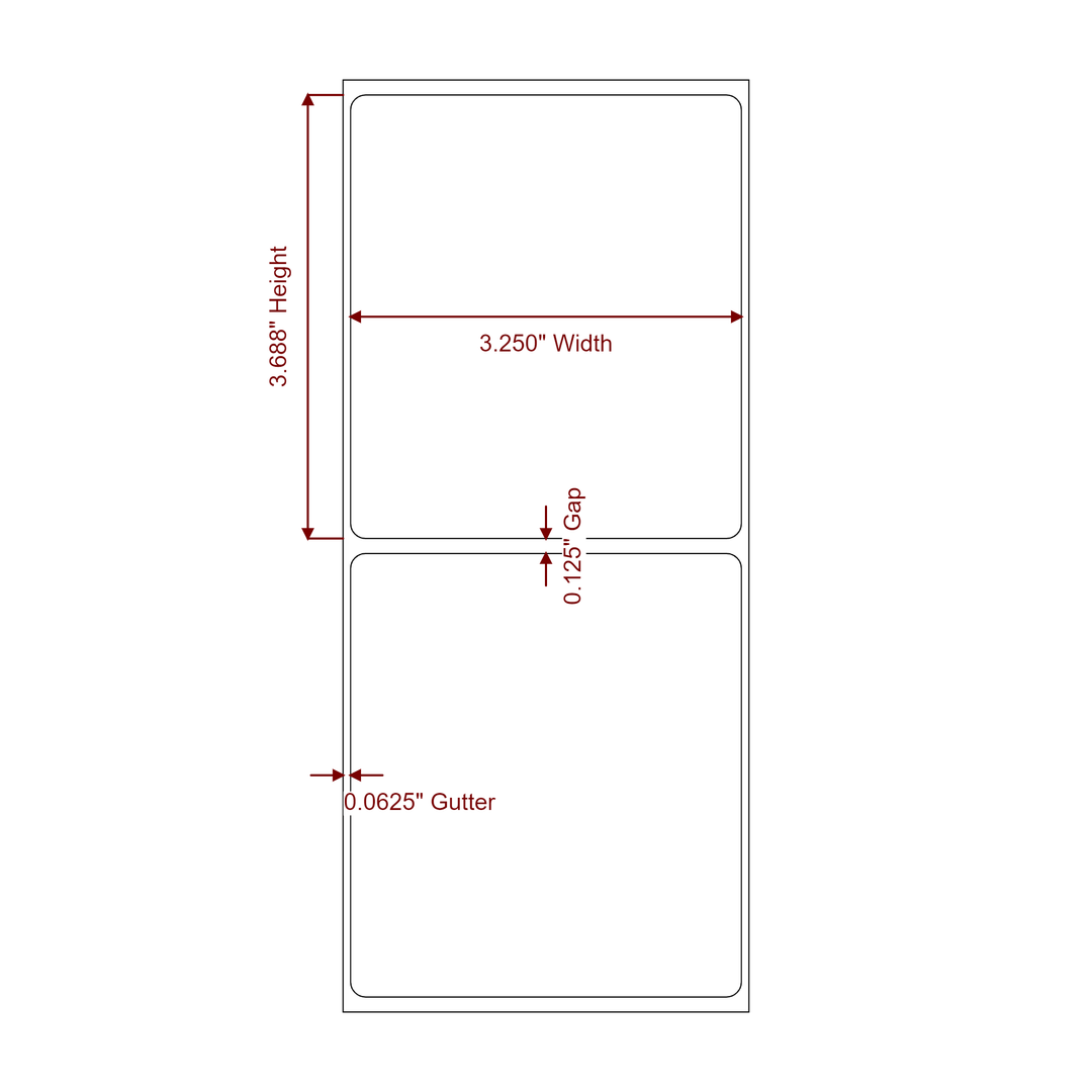 3.25" x 3.6875" Rectangle Roll for Epson ColorWorks, VIPColor & Primera Printers; 3.25" x 3.6875" Rectangle Label Diagram