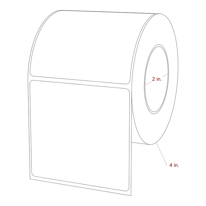 3.25 Inch x 3 Inch Rectangle Inkjet Label Roll - 2 Inch Core - 4 Inch Roll OD - 3D Perspective