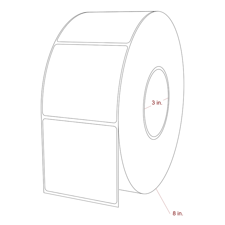 3.25 Inch x 3 Inch Rectangle Inkjet Label Roll - 3 Inch Core - 8 Inch Roll OD - 3D Perspective