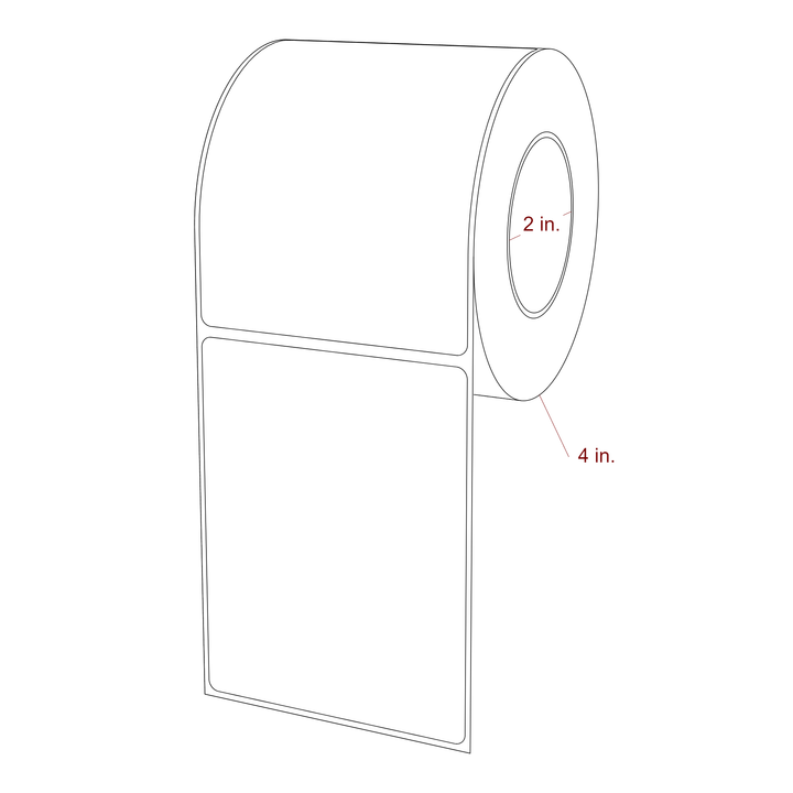 3.25 Inch x 4.25 Inch Rectangle Inkjet Label Roll - 2 Inch Core - 4 Inch Roll OD - 3D Perspective