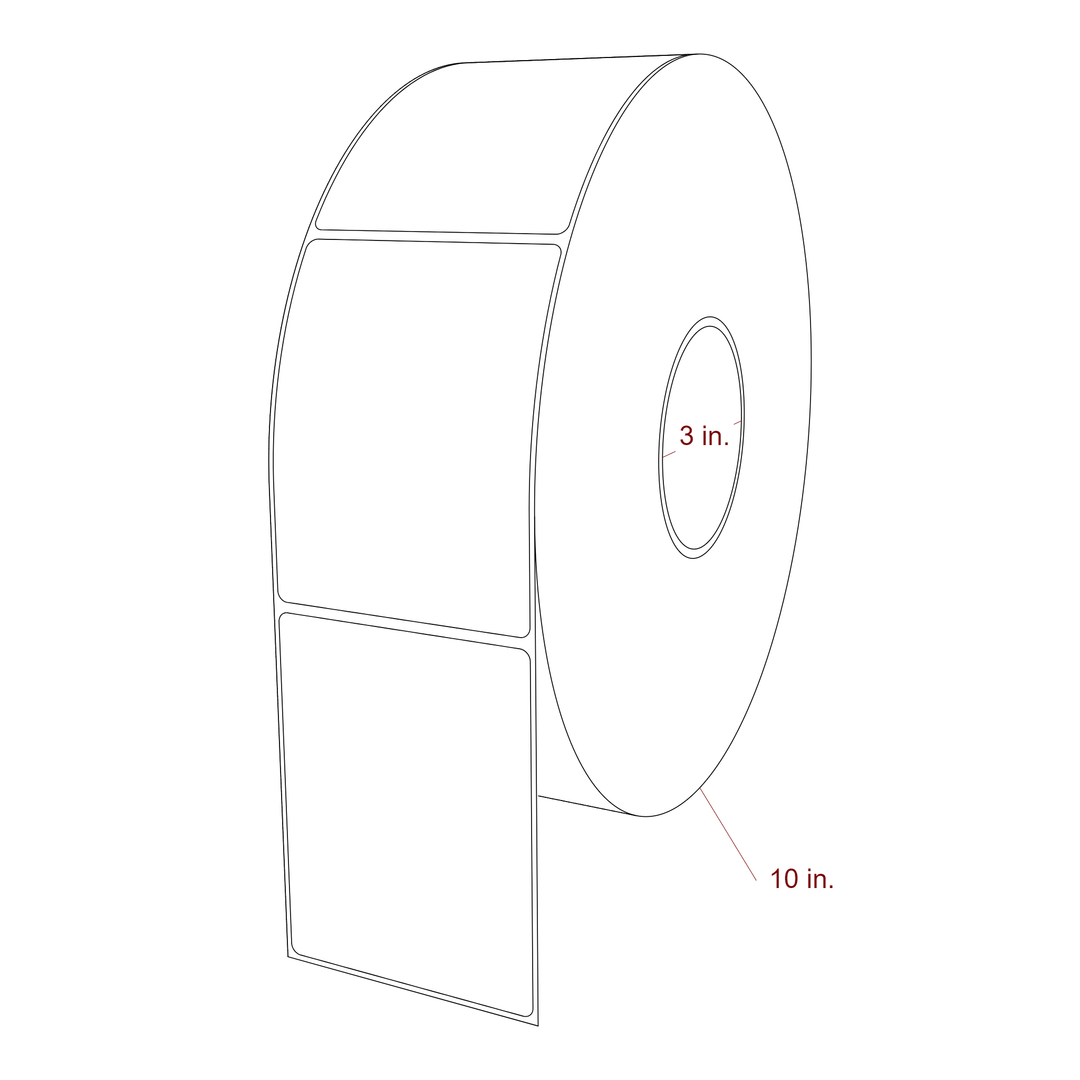 3.25 Inch x 4.25 Inch Rectangle Inkjet Label Roll - 3 Inch Core - 10 Inch Roll OD - 3D Perspective