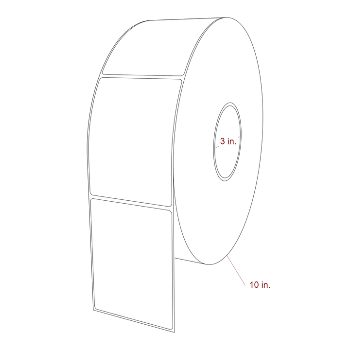 3.25 Inch x 4.25 Inch Rectangle Inkjet Label Roll - 3 Inch Core - 10 Inch Roll OD - 3D Perspective