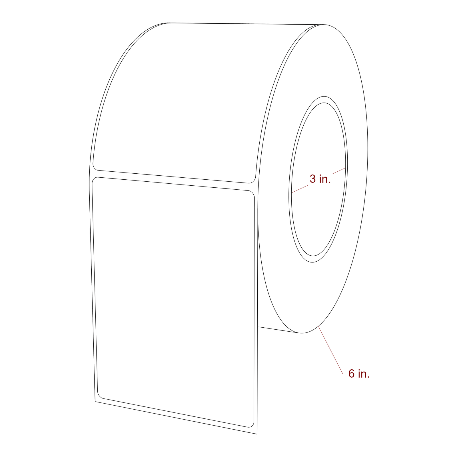3.25 Inch x 4.25 Inch Rectangle Inkjet Label Roll - 3 Inch Core - 6 Inch Roll OD - 3D Perspective