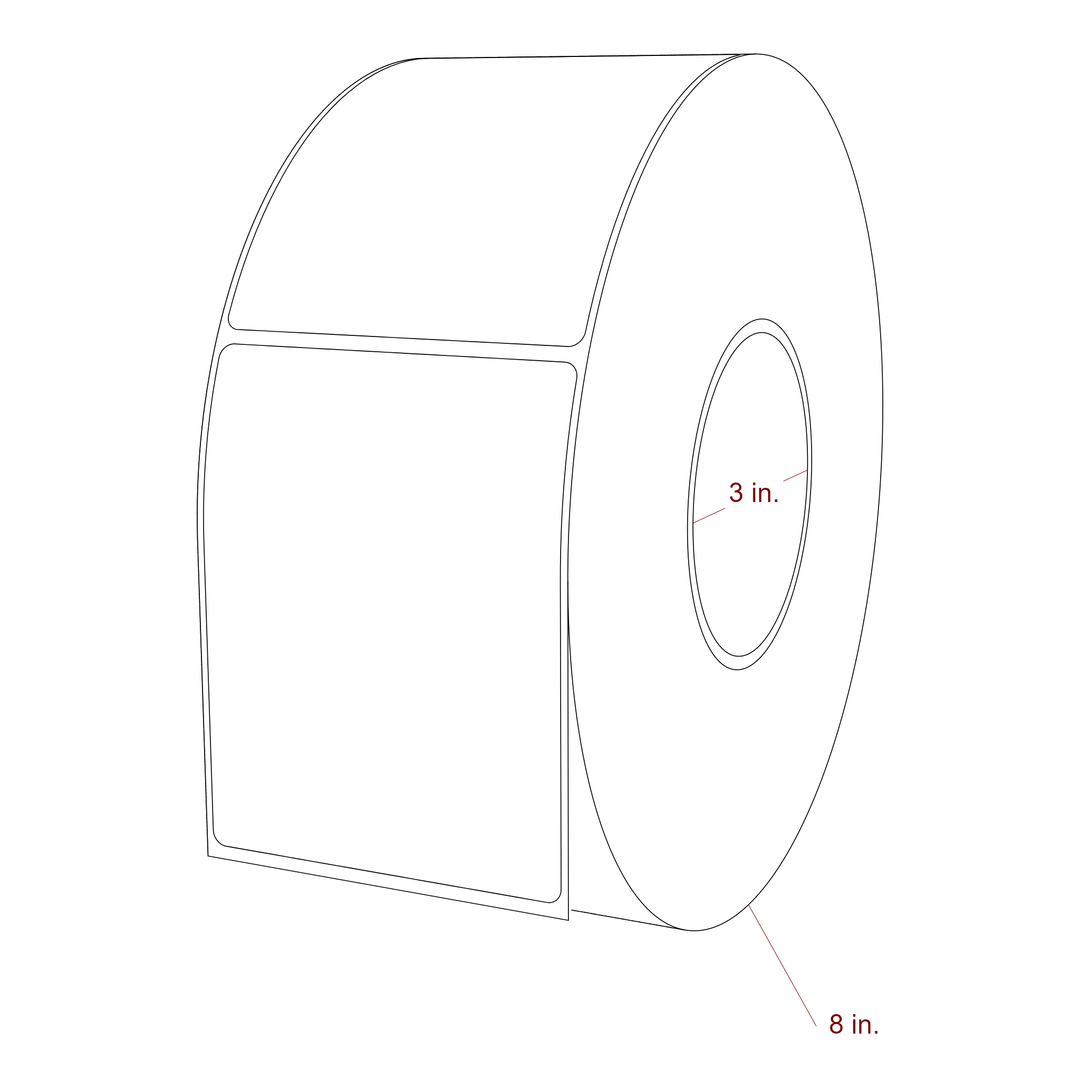 3.25 Inch x 4.25 Inch Rectangle Inkjet Label Roll - 3 Inch Core - 8 Inch Roll OD - 3D Perspective
