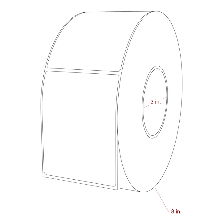 3.25 Inch x 4.25 Inch Rectangle Inkjet Label Roll - 3 Inch Core - 8 Inch Roll OD - 3D Perspective