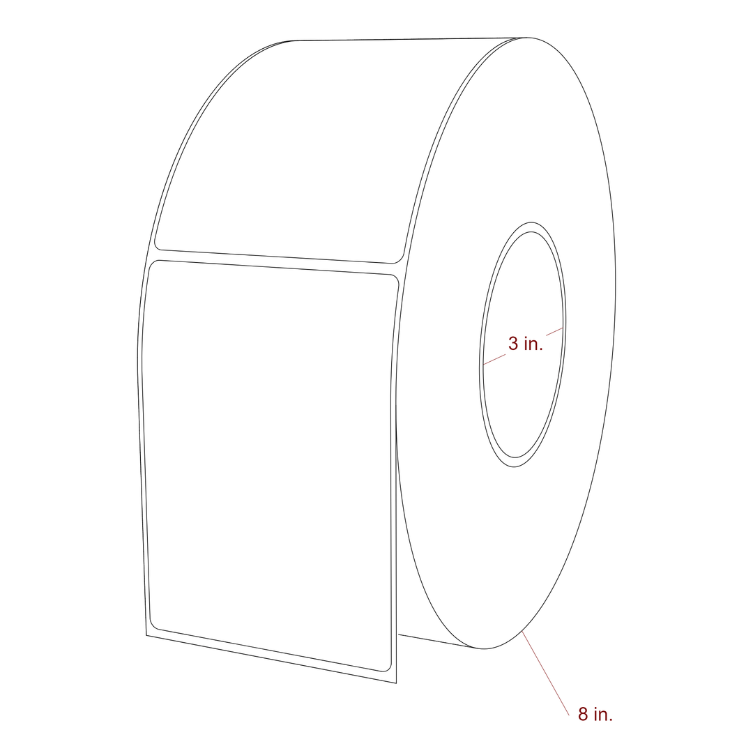 3.25 Inch x 4.5 Inch Rectangle Inkjet Label Roll - 3 Inch Core - 8 Inch Roll OD - 3D Perspective