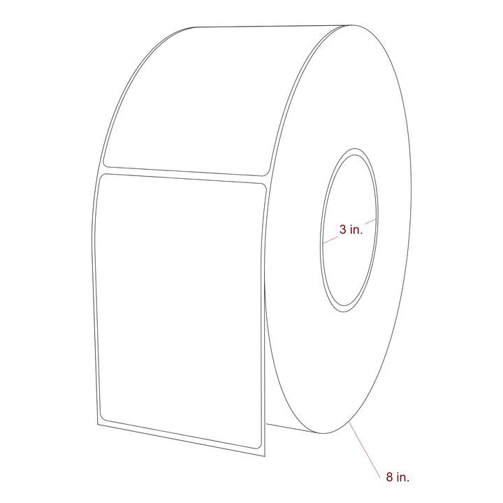 3.25 Inch x 4.5 Inch Rectangle Inkjet Label Roll - 3 Inch Core - 8 Inch Roll OD - 3D Perspective