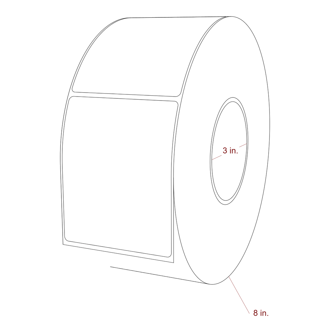 3.25 Inch x 4 Inch Rectangle Inkjet Label Roll - 3 Inch Core - 8 Inch Roll OD - 3D Perspective
