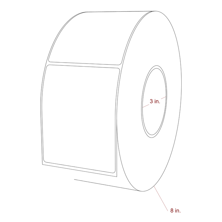 3.25 Inch x 4 Inch Rectangle Inkjet Label Roll - 3 Inch Core - 8 Inch Roll OD - 3D Perspective