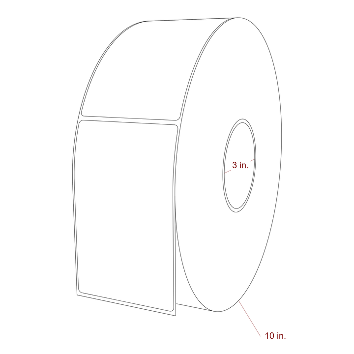 3.25 Inch x 5.25 Inch Rectangle Inkjet Label Roll - 3 Inch Core - 10 Inch Roll OD - 3D Perspective