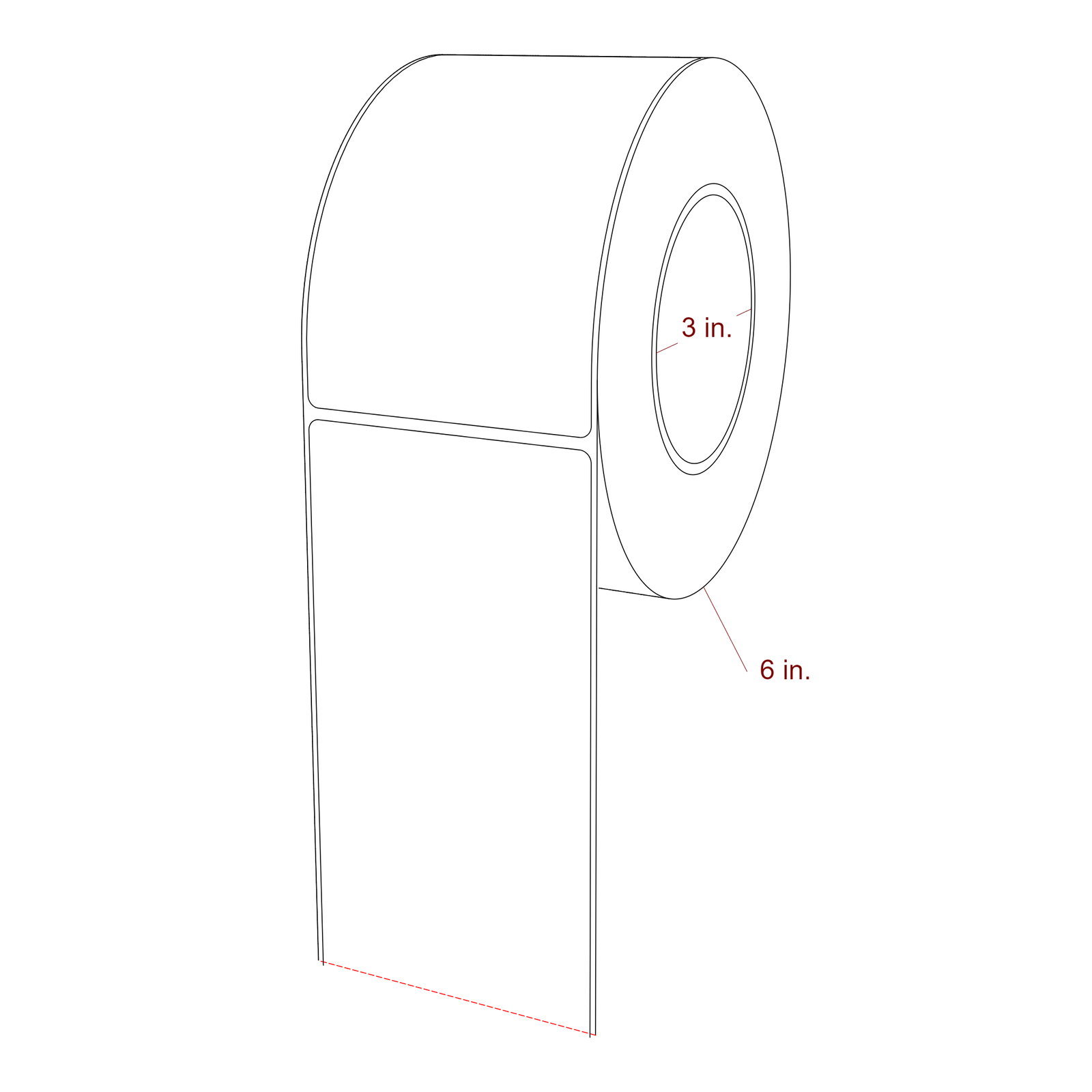 3.25 Inch x 5.25 Inch Rectangle Inkjet Label Roll - 3 Inch Core - 6 Inch Roll OD - 3D Perspective