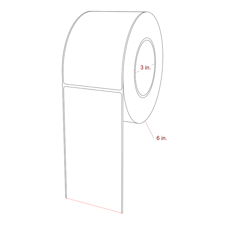 3.25 Inch x 5.25 Inch Rectangle Inkjet Label Roll - 3 Inch Core - 6 Inch Roll OD - 3D Perspective