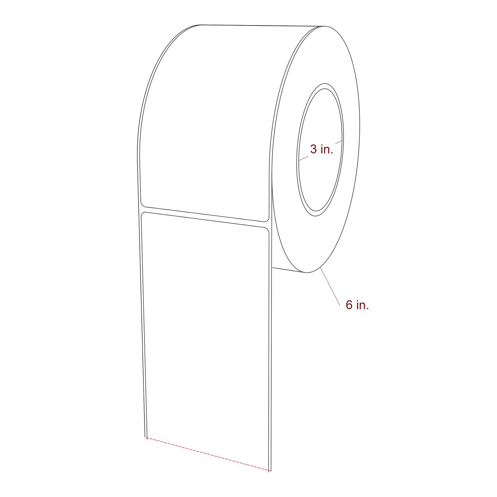 3.25 Inch x 5.75 Inch Rectangle Inkjet Label Roll - 3 Inch Core - 6 Inch Roll OD - 3D Perspective