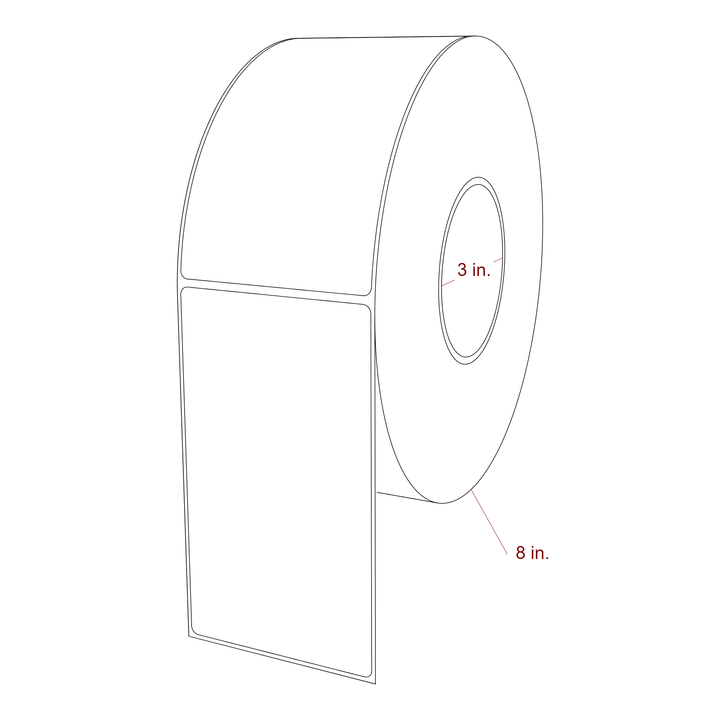 3.25 Inch x 5.75 Inch Rectangle Inkjet Label Roll - 3 Inch Core - 8 Inch Roll OD - 3D Perspective
