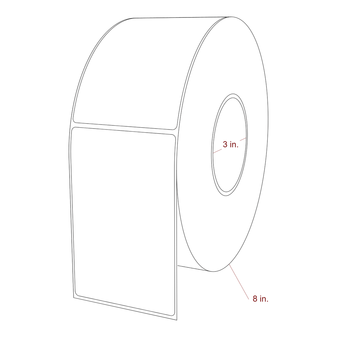 3.25 Inch x 5 Inch Rectangle Inkjet Label Roll - 3 Inch Core - 8 Inch Roll OD - 3D Perspective